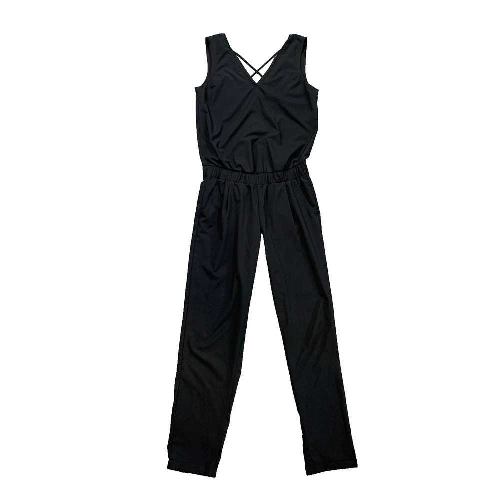Lole Jumpsuit Womens S Small Black One Piece Slim Leg Crisscross Back Athletic